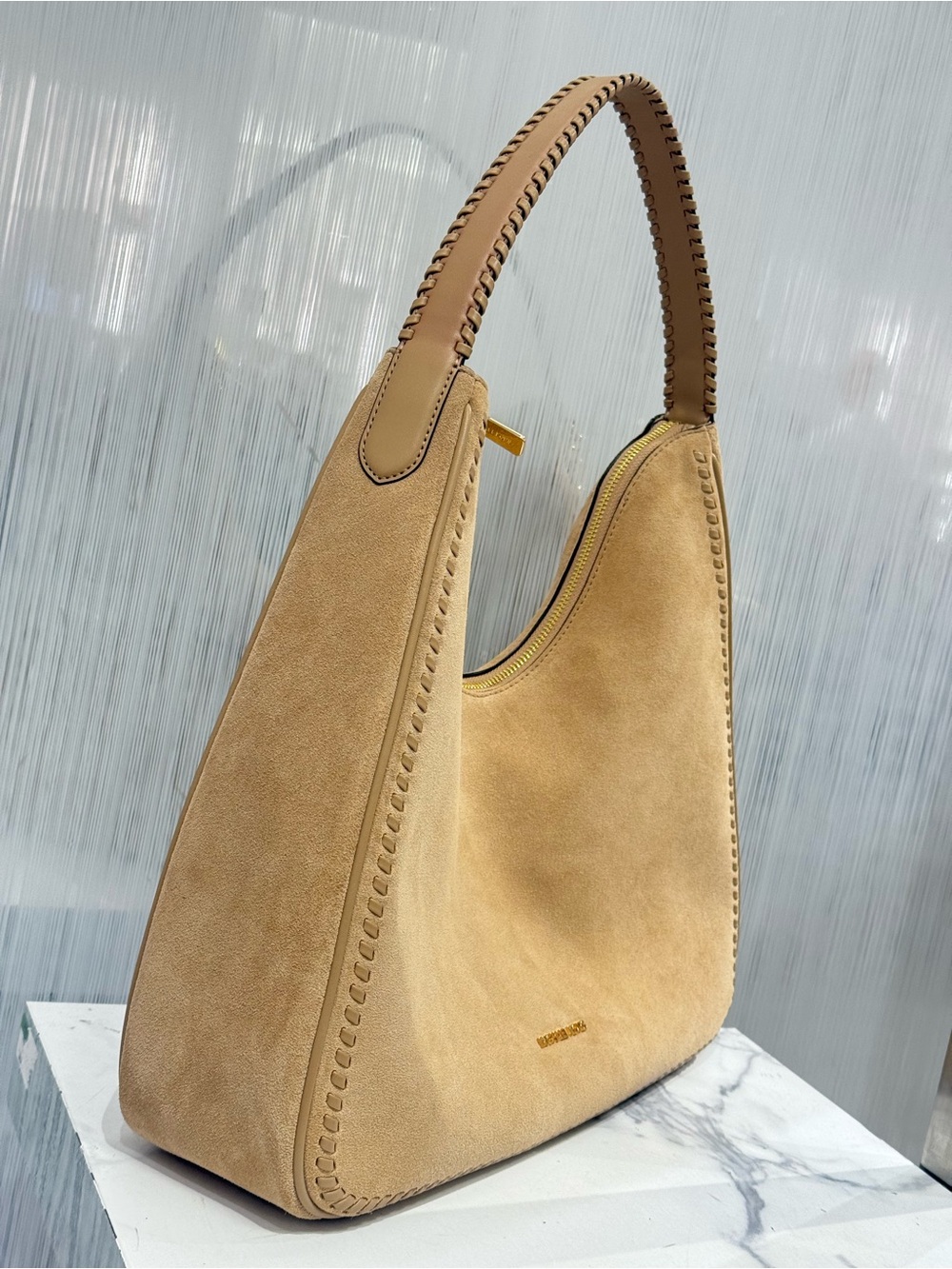 MICHAEL KORS Nayla Medium Suede Hobo Shoulder Bag camel NWT - Picture 7 of 12